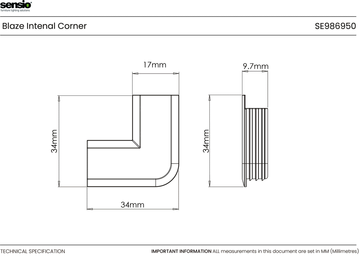 Technical drawing for Esquina interior Blaze™