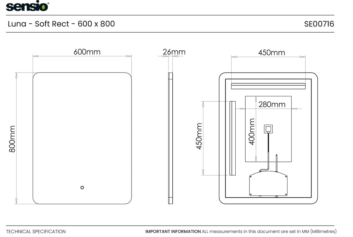Technical drawing for Luna Rectángulo Suave