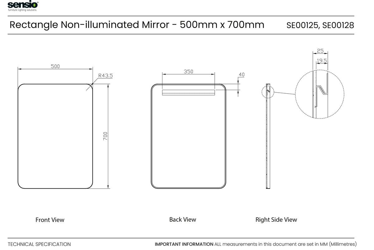 Technical drawing for Noa Rectángulo