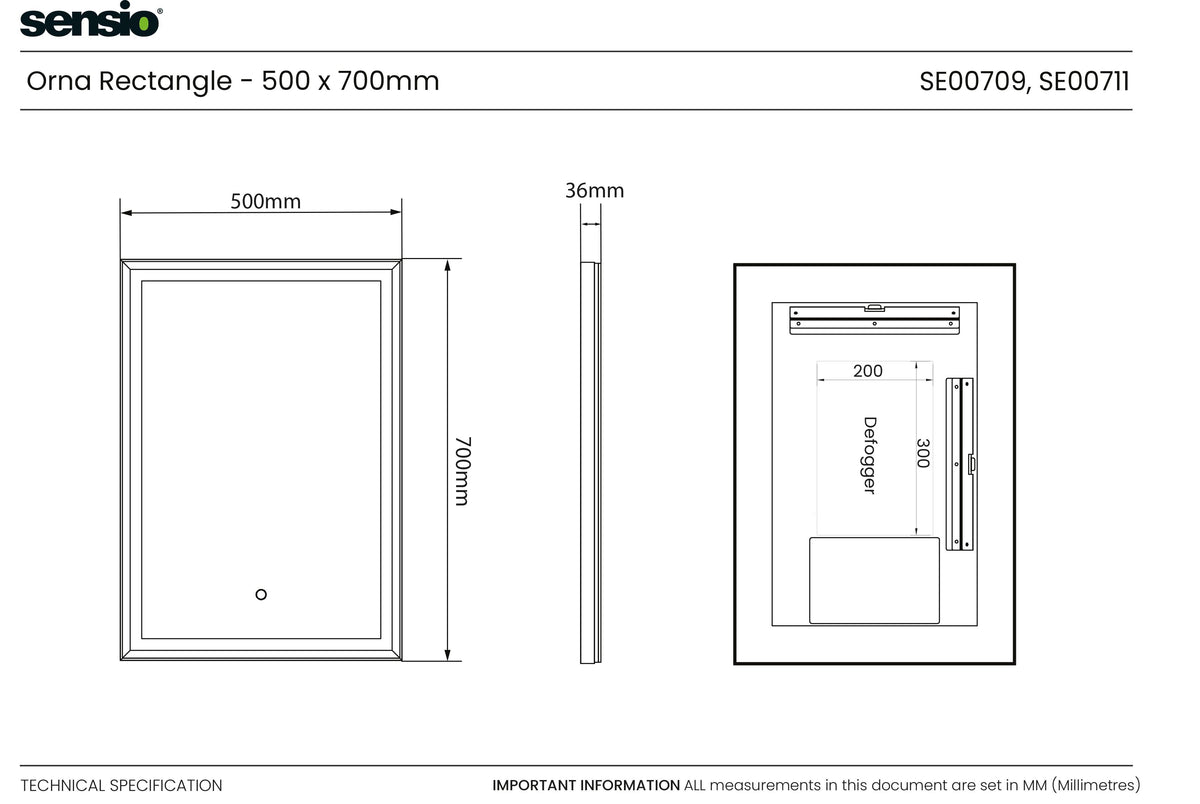 Technical drawing for Orna Rectángulo