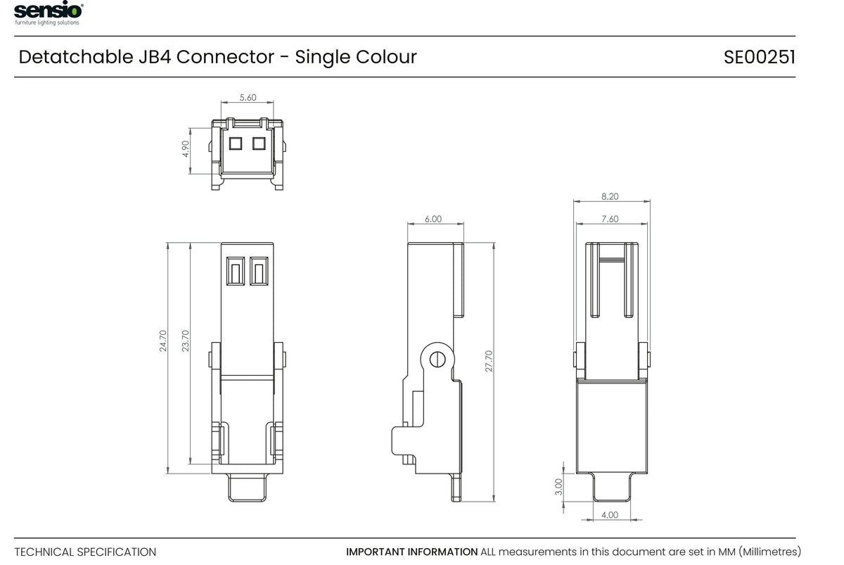 Technical drawing for Conectores de controlador desmontables JB4