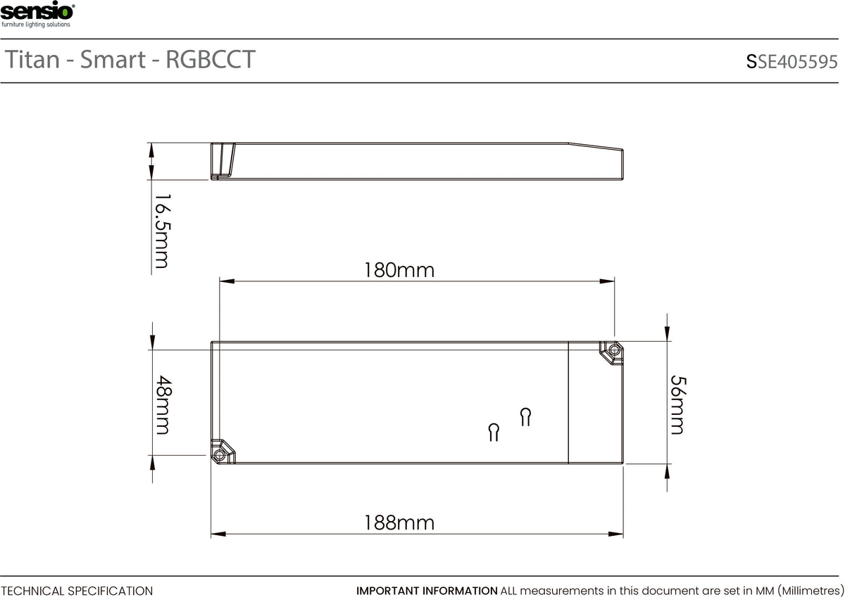 Technical drawing for Titan™ Smart RGBCCT Driver (6-pin distribution ports)