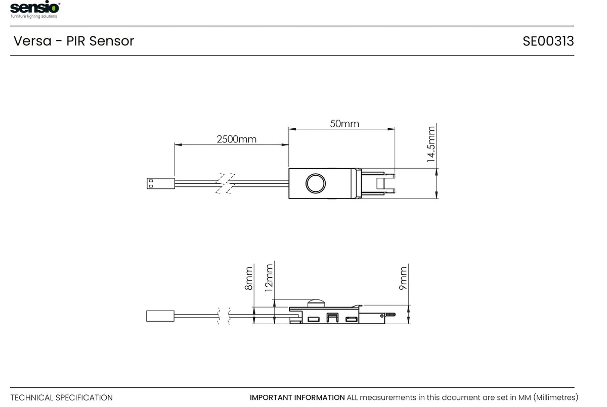Technical drawing for Versa™ - Sensor PIR